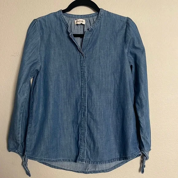 MADEWELL Denim Tie-Sleeve Button down Shirt size XS Soft Denim 100% Cotton - Picture 5 of 16
